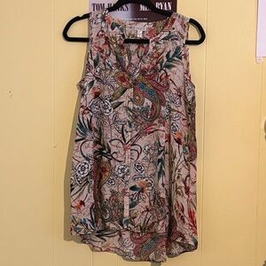Spense Sleeveless Paisley Floral Tunic - Cream with Multicolor Print